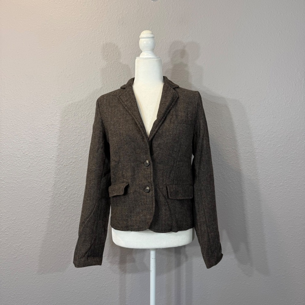 American Eagle Women's Size M Brown Herringbone Wool Blend Blazer